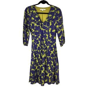 Boden Hannah Twist Front A-Line 3/4 Sleeve Abstract Floral Print Dress Size 6